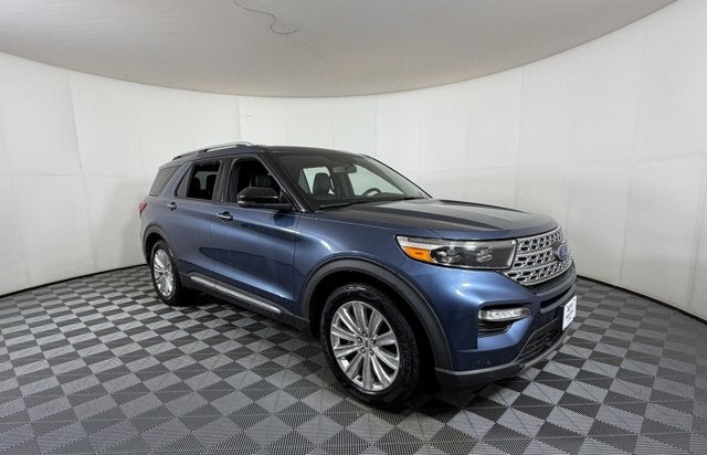 2020 Ford Explorer Limited in Blue Metallic — front three-quarter view